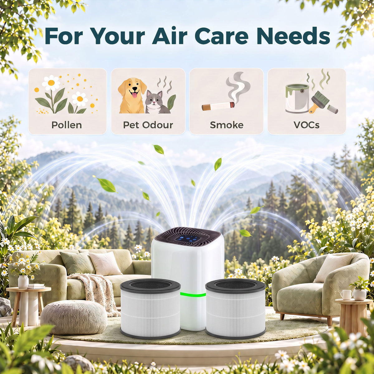 HOMCOM H13 True HEPA Replacement Filter for Air Purifier (Model 823-097), Activated Carbon Filter for Smoke, Odours, 2 Pack