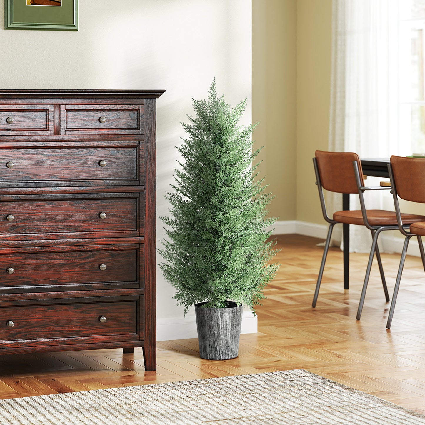 HOMCOM 90cm Artificial Cypress Trees Set of 2, UV Resistant Artificial Plants with Decorative Pot, Fake Plants for Indoor Outdoor Decor, Green