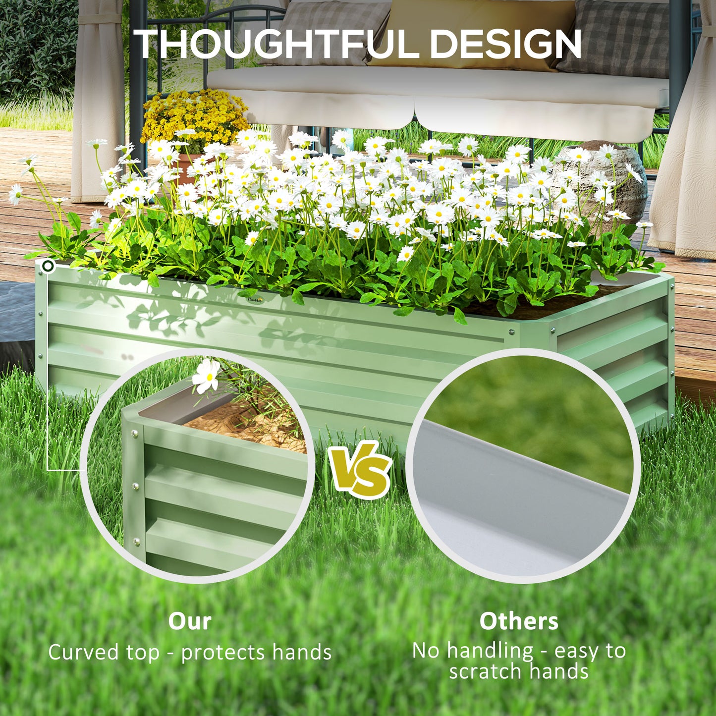 Outsunny Raised Beds for Garden, Galvanised Outdoor Planters, for Herbs and Vegetables, Use for Patio, Garden, Balcony