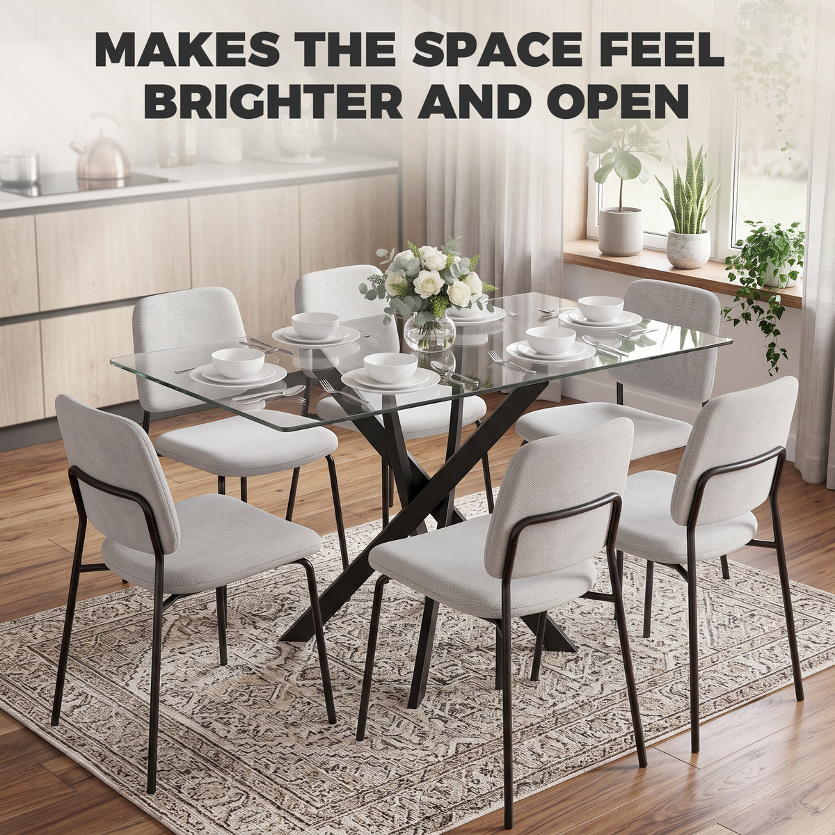 HOMCOM Rectangular Dining Table for 6 People, 120cm Modern Kitchen Table with Tempered Glass Top and Cross Steel Legs, Clear