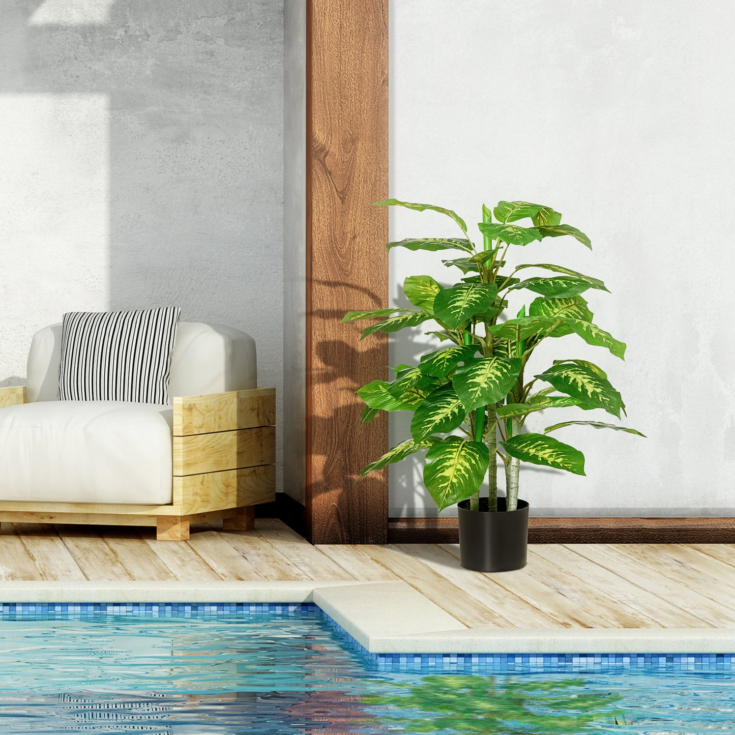 HOMCOM 2 PCs Artificial Evergreen Tree Fake Decorative Plant in Nursery Pot for Indoor Outdoor DÃ©cor, Green