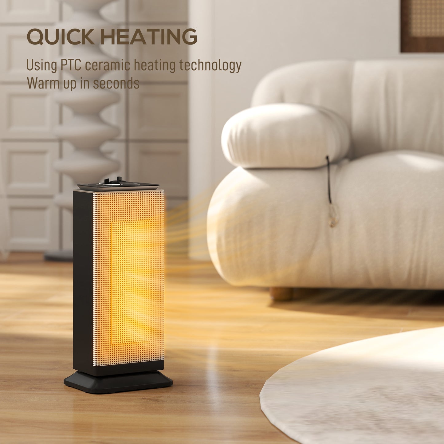 HOMCOM 2000W Ceramic Electric Heater with Fan, Oscillation - Black