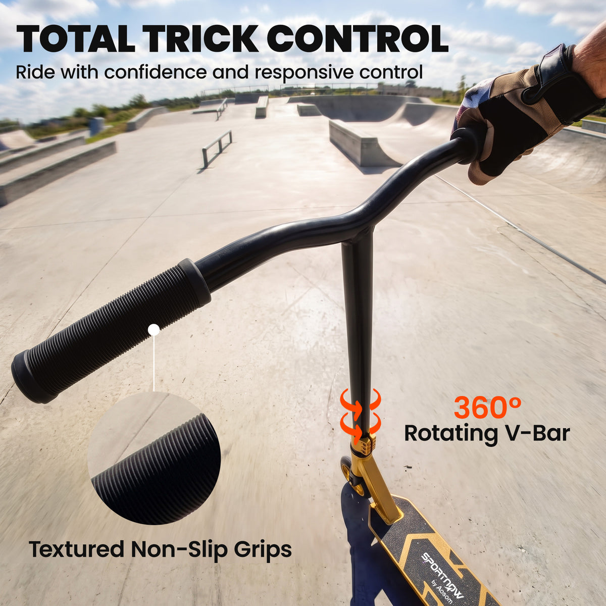 SPORTNOW Stunt Scooter, Pro Scooter for Adult Teens with 360Â° Handlebar, 110 mm PU Wheels, Aluminium Deck, ABEC-7, Gold Tone