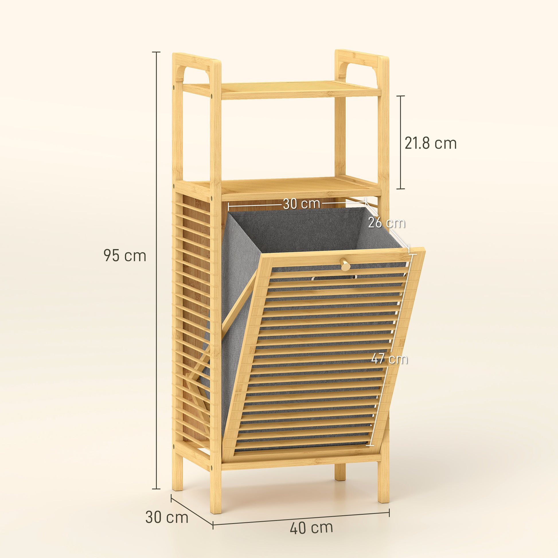 HOMCOM Bamboo Laundry Cabinet with Slatted Door, Bathroom Cabinet with Tilt-Out Hamper and Removable Liner Bag, 40 x 30D x 95 cm, Natural Wood Finish