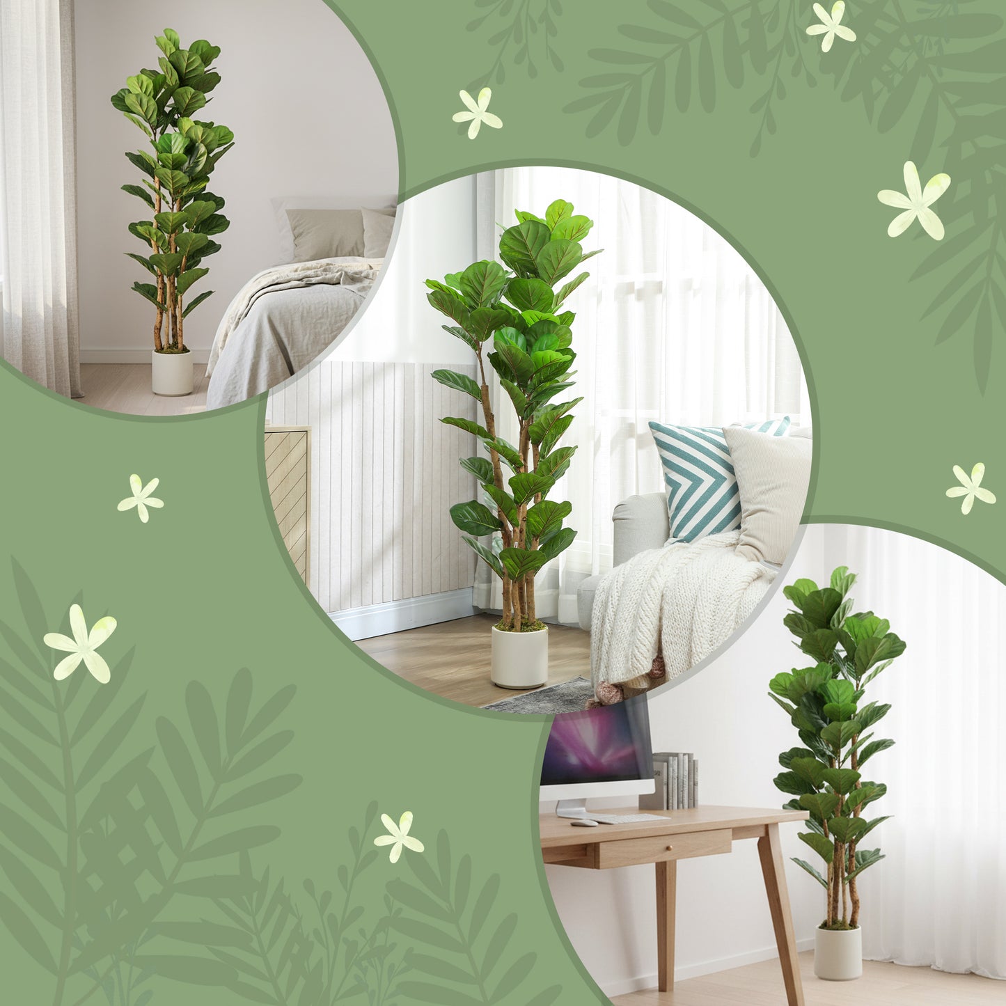 HOMCOM 150cm Artificial Fiddle Leaf Fig Tree - Green