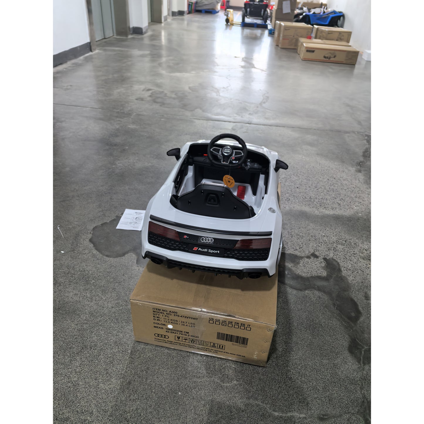 AIYAPLAY Licensed Audi R8 Spyder 12V Electric Car for Kids with Remote Control, Dual Motors, Rear Suspension, Soft Start, White