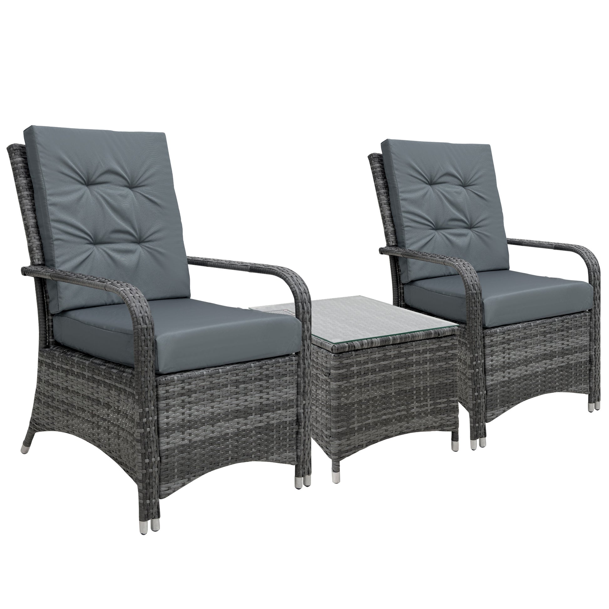 Outsunny 2-Seater Rattan Table & Chair, Bistro Garden Furniture Set Wicker Table for Small Patio, Waterproof Cover Included