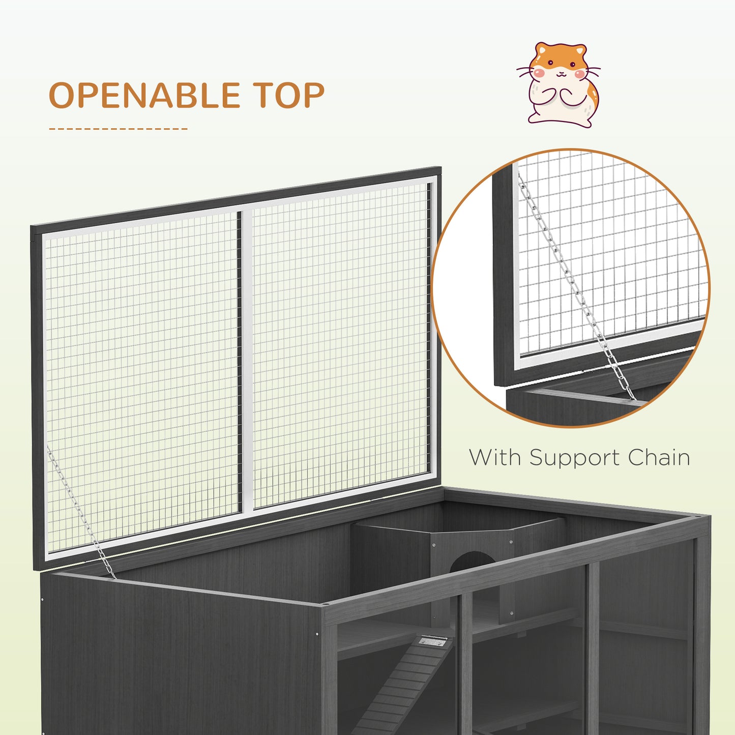 PawHut Wooden Hamster Cage, Small Animals Hutch with Tray, Openable Top, Exercise Play House Pen, 115L x 57W x 55Hcm, Grey