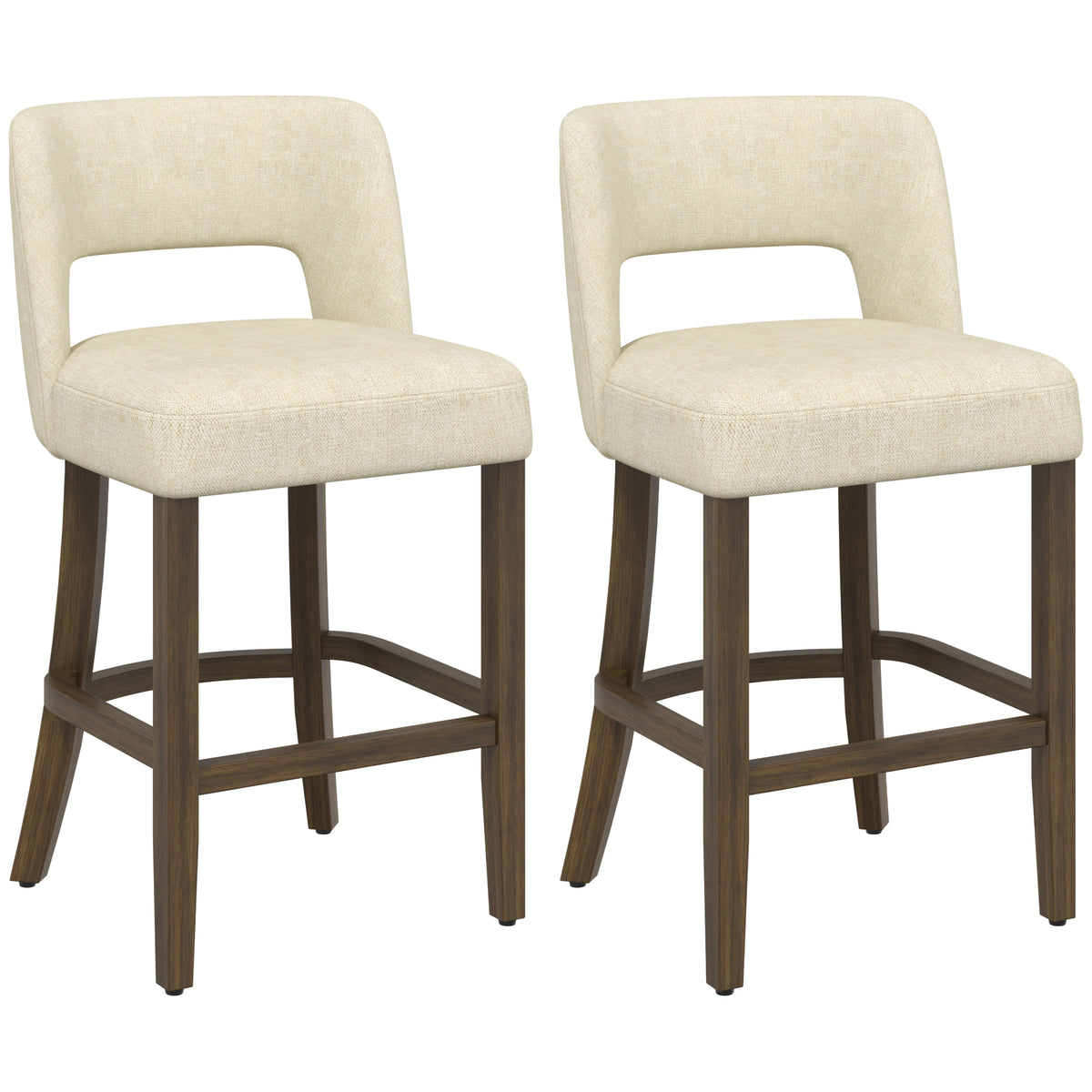 HOMCOM Bar Stools Set of 2, Counter Height Bar Stools with Curved Backrest, for Kitchen Island, Dining Room, Living Room, Beige
