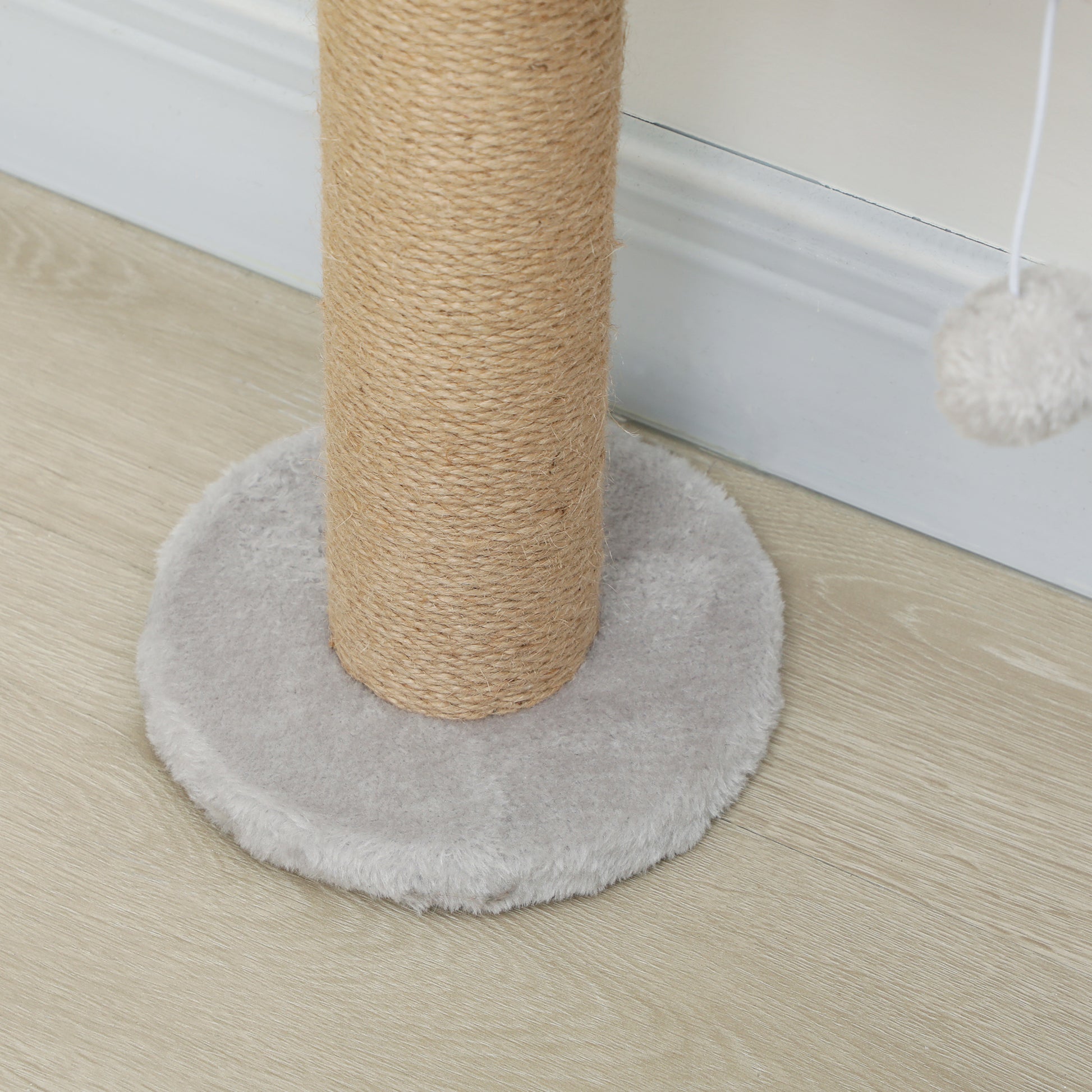 PawHut Wall Mounted Cat Shelves, Cat Climbing Wall with 4 Climbing Platforms, Jute Scratching Post and Toy Ball,180cm Tall, Light Grey