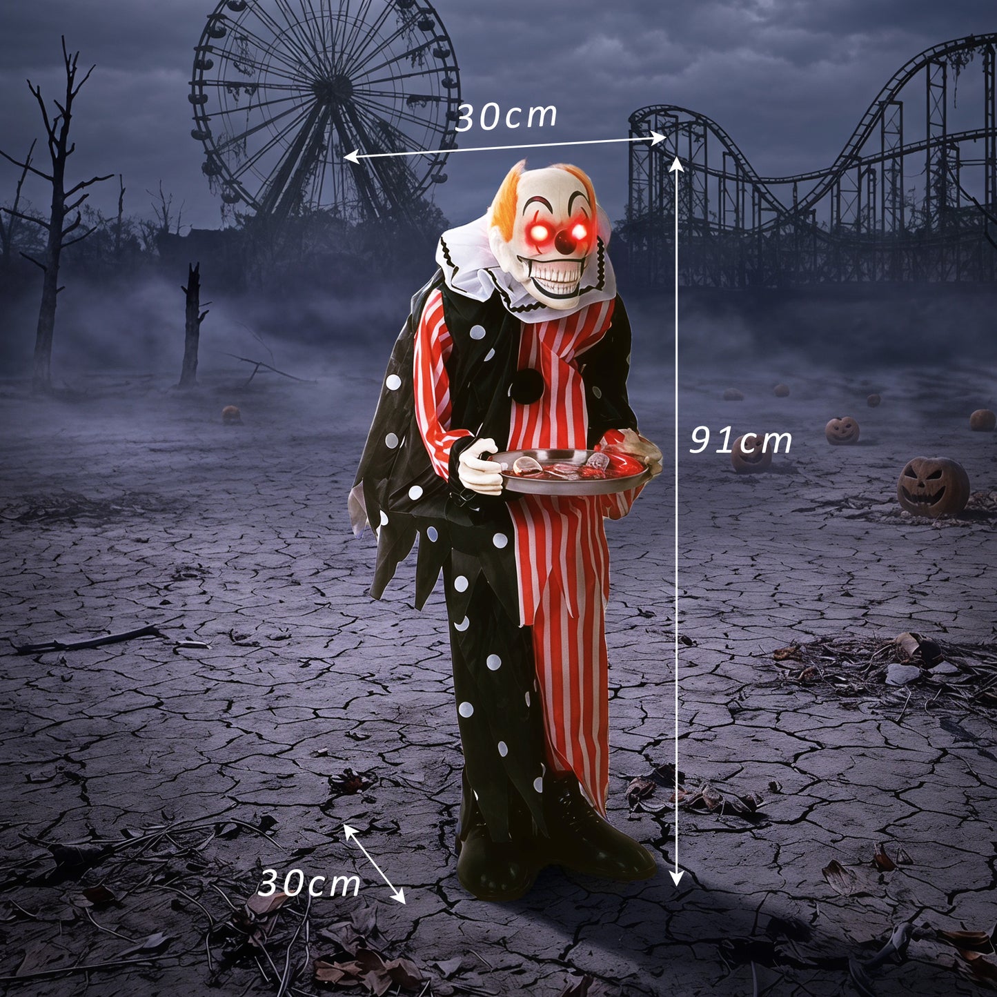 HOMCOM Animated Clown Halloween Decoration, Scary Halloween Animatronics Decor with Sound Touch Activated