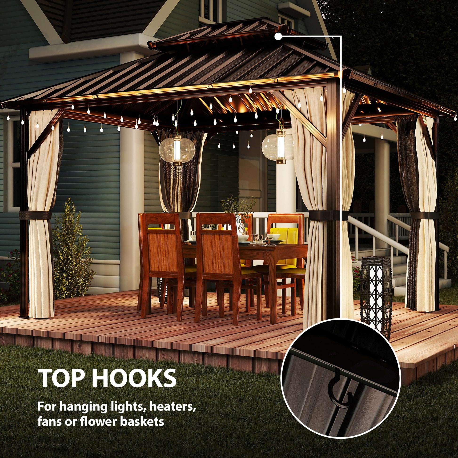 Outsunny 3x3 m Hardtop Gazebo Canopy with UPF50+ Double Galvanised Steel Roof, Aluminium Garden Gazebo Permanent Pavilion, Brown