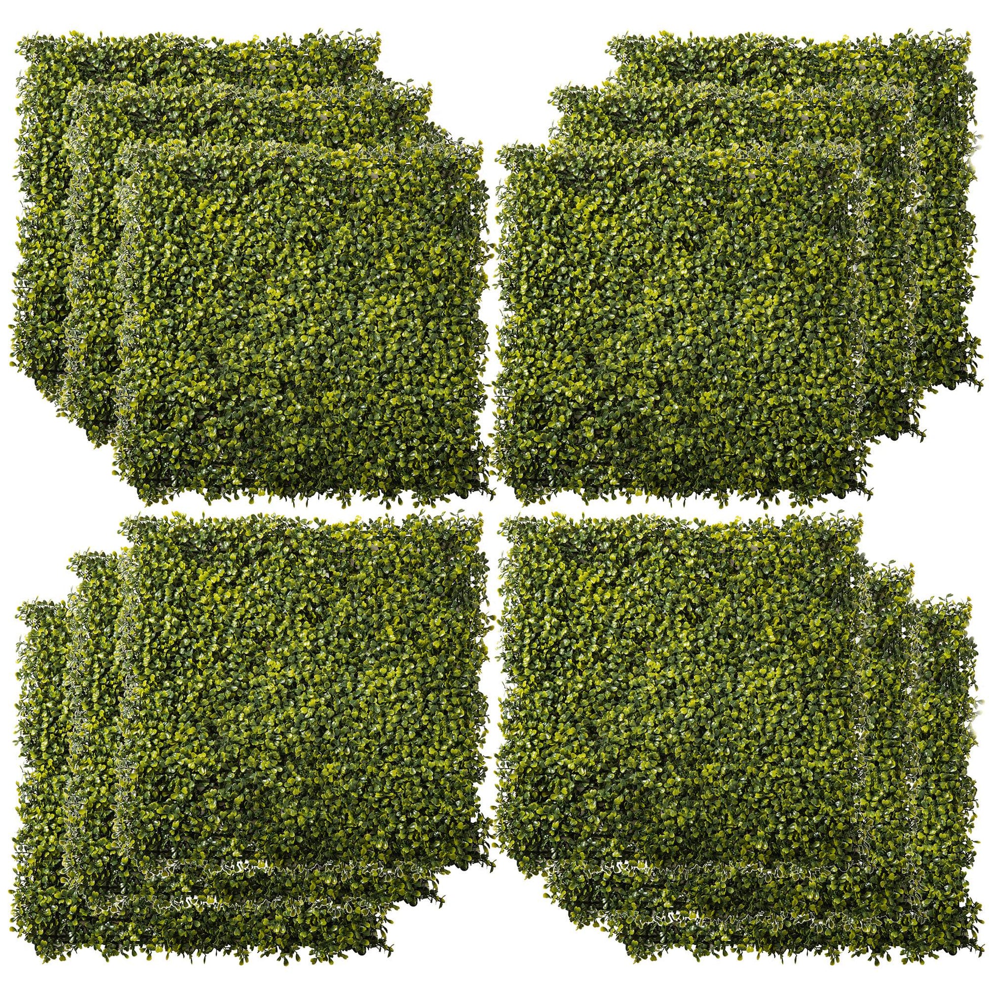 Outsunny 12PCS Artificial Boxwood Wall Panels 50cm x 50cm Grass Privacy Fence Screen Faux Hedge Greenery Backdrop Encrypted Milan Grass for Home Garden Backyard Balcony Default Title