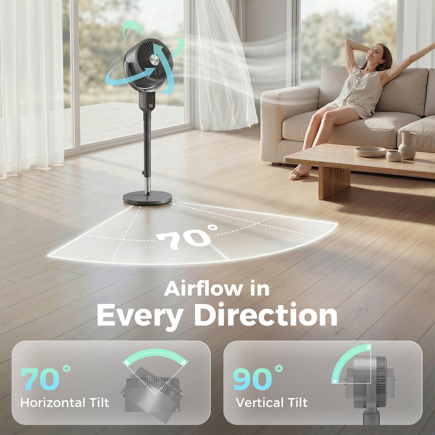 HOMCOM 20 dB Silent Standing Fan for Bedroom, 42" Pedestal Fan with Remote, 90Â° Oscillating, 8 Speeds, Remote Control, Grey