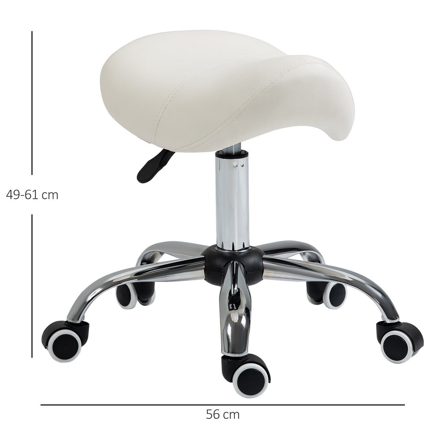HOMCOM Cosmetic Stool 360Â° Rotate Height Adjustable Salon Massage Spa Chair Hydraulic Rolling Faux Leather Saddle Stool, Cream