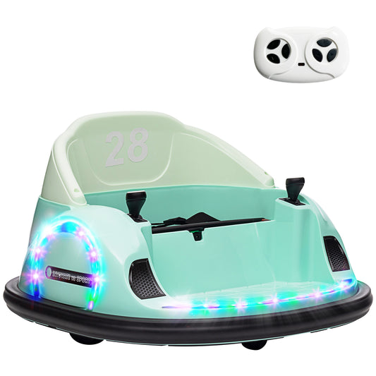 AIYAPLAY 360Â° Rotation Kids Bumper Car, 12V Waltz Car with Remote Control, Dual Joystick, Music, Lights, Green