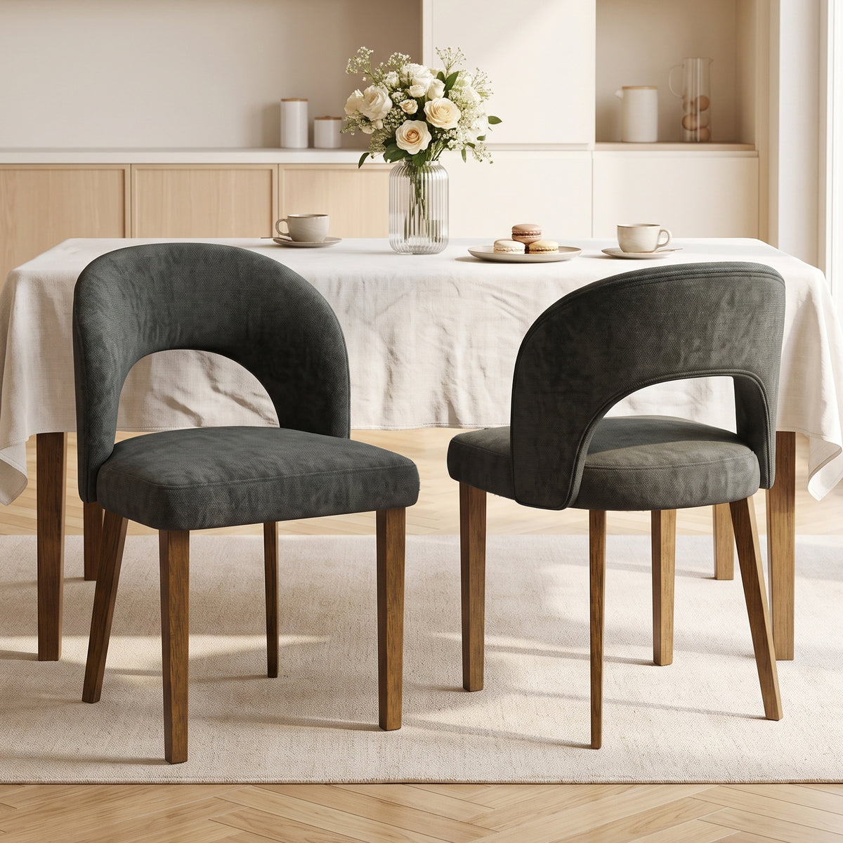 HOMCOM Modern Dining Chairs Set of 2, Chenille Upholstered Ergonomic Kitchen Chairs with Thick Padded Seat, Backrest Dark Grey