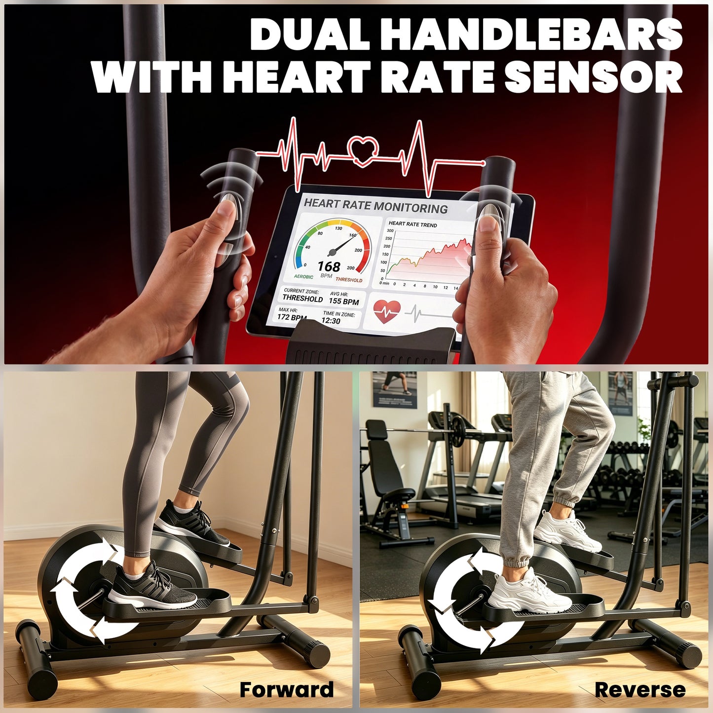 SPORTNOW Elliptical Cross Trainer for Home, Quiet Magnetic Elliptical Machine with Bluetooth, App Compatible, 8-Level Resistance