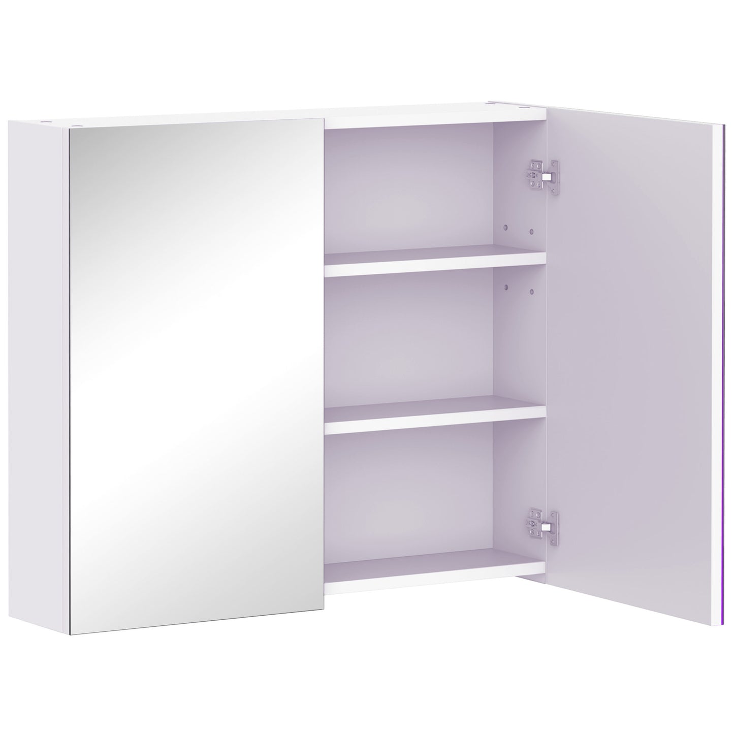 HOMCOM Bathroom Mirror Cabinet, 3-Tier Wall Mount Bathroom Storage Cabinet with Soft-Close Hinges and Adjustable Shelf, Double Door Cupboard, 70 x 15 x 60 cm, White