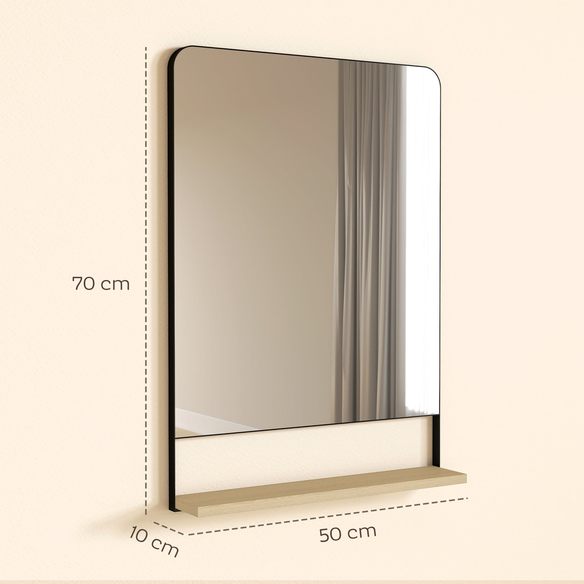 HOMCOM Wall Mirror with Wood Shelf - Black