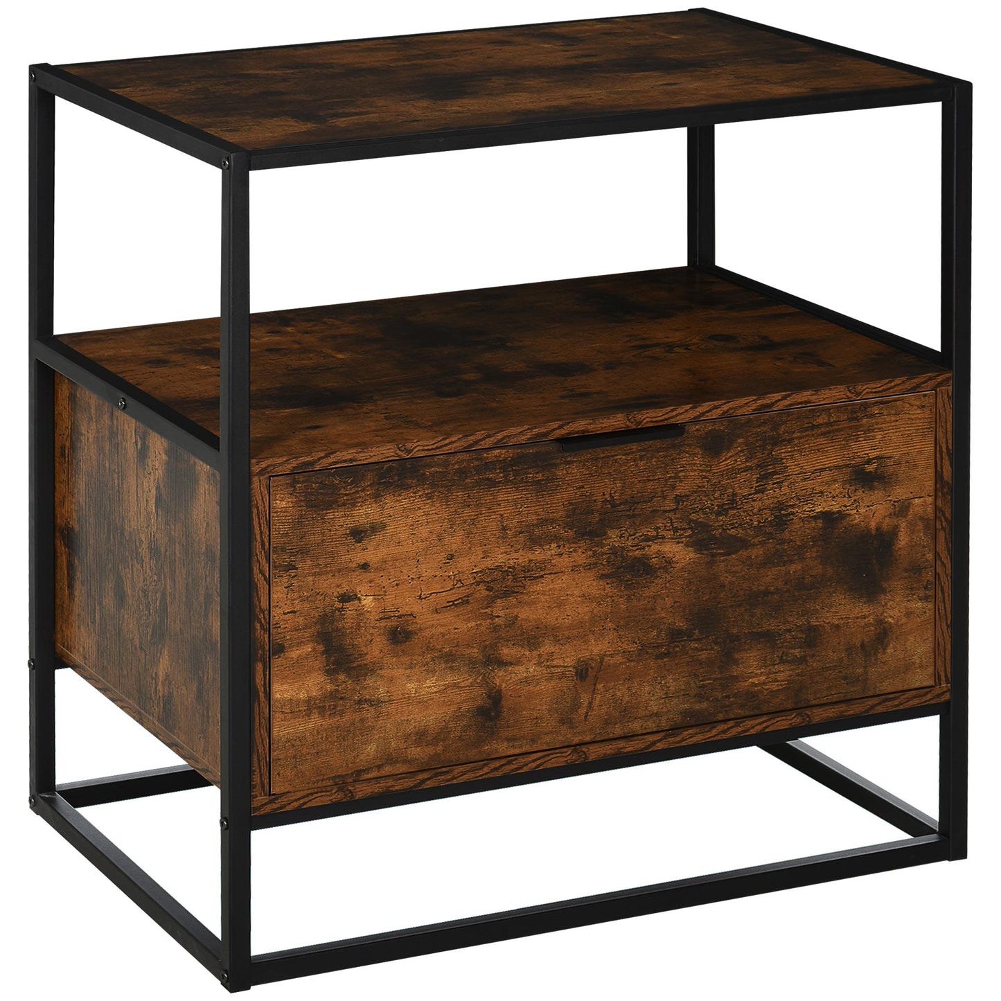 HOMCOM Industrial-Style Side Table w/ Drawer Open Shelf Steel Frame Large Base Two-Tone Retro Stylish Home Furniture Bedroom Living Room Default Title