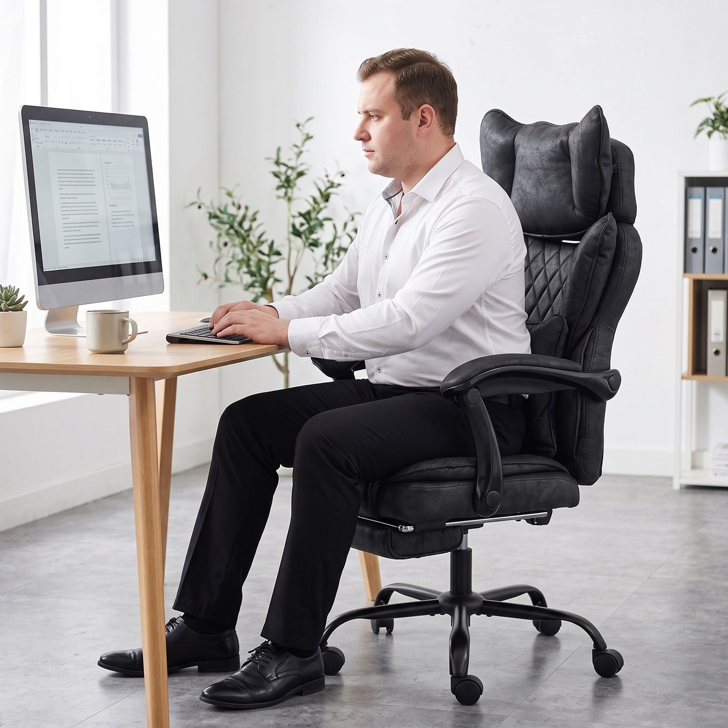HOMCOM Executive Office Chair, Leathaire Big and Tall Office Chair 180 kg with Wide Seat, Reclining, Lumbar Support, Black