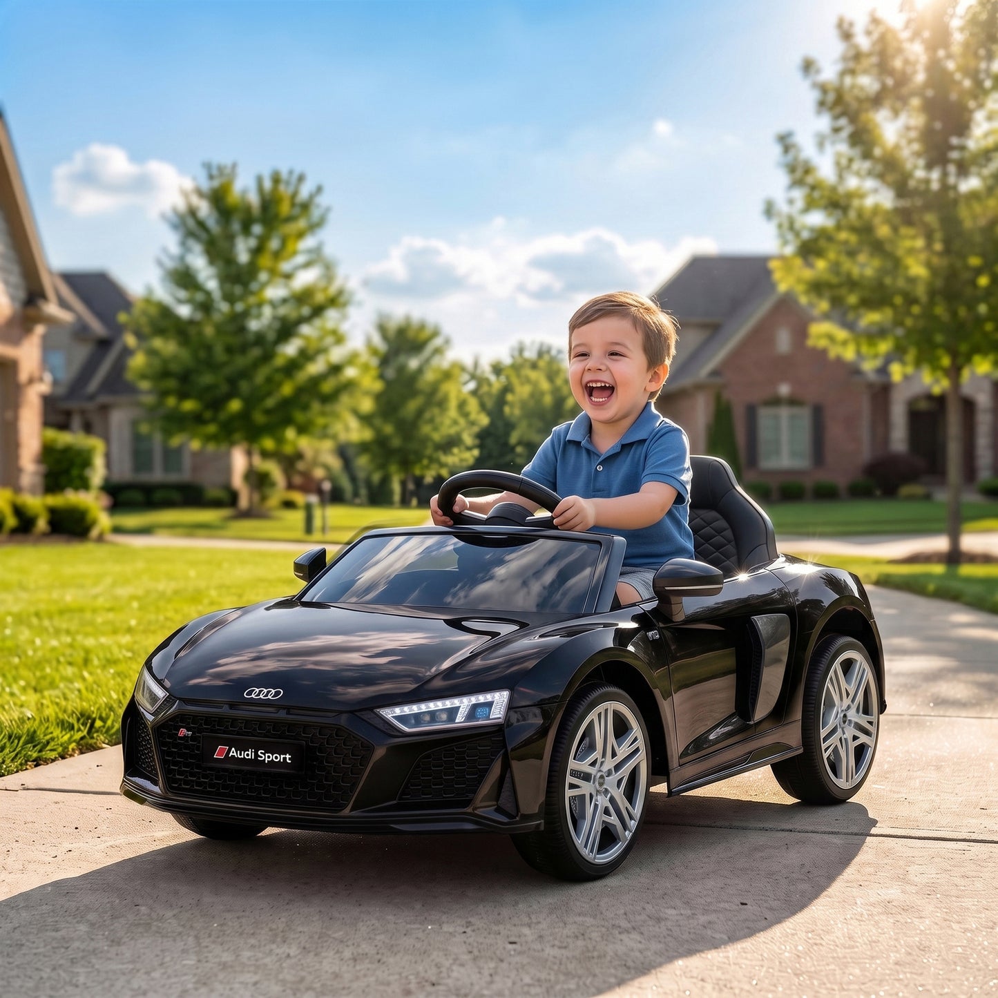 AIYAPLAY Licensed Audi R8 Spyder 12V Electric Car for Kids with Remote Control, Dual Motors, Rear Suspension, Soft Start, Black