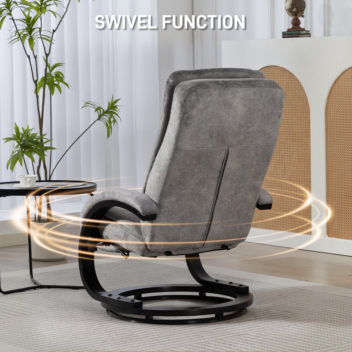 HOMCOM Swivel Recliner Chair with Footrest, Manual Recliner Armchair with Wooden Base, Plush Velvet Upholstered Reclining Chair for Living Room, Bedroom, Office, Grey