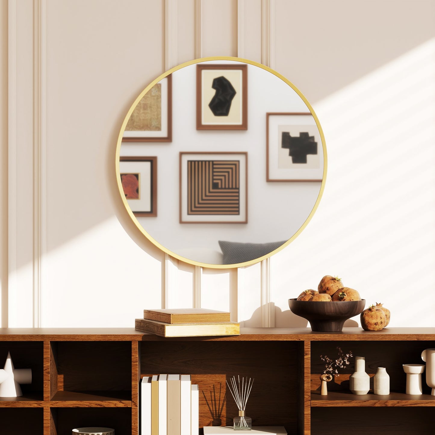 HOMCOM 61cm Decorative Wall Mirror for Bedroom Living Room, Modern Round Bathroom Mirror for Home Decor, Gold Tone