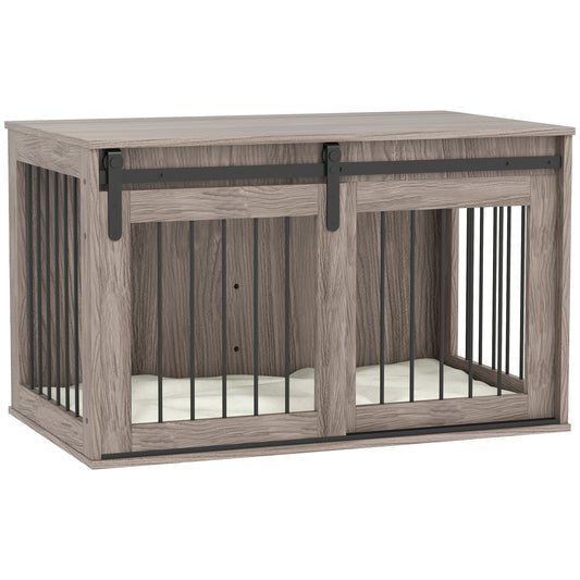 PawHut 98cm Dog Crate Furniture with Removable Cushion for Large Dogs - Brown