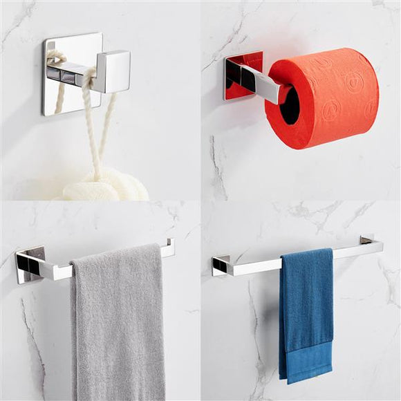 Strong Viscosity Adhesive 4 Pieces Bathroom Accessories Set Without Drilling Silver Brushed Towel Bar Set Holder Rack Robe Hook Tissue Toilet Paper Holder Rustproof 304 Stainless Steel