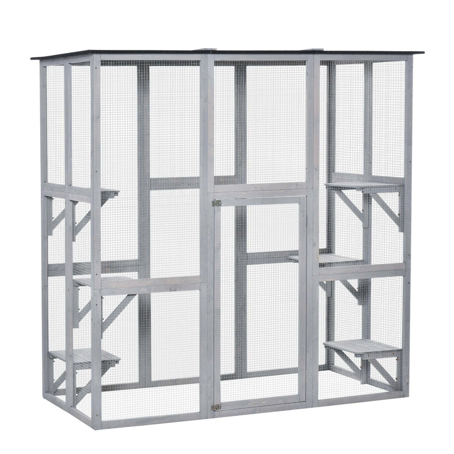 PawHut Wooden Catio Cat Outdoor Enclosure, Cat Cage with Waterproof Roof, Platforms, for Multiple Kittens, 180 x 98 x 180 cm Default Title