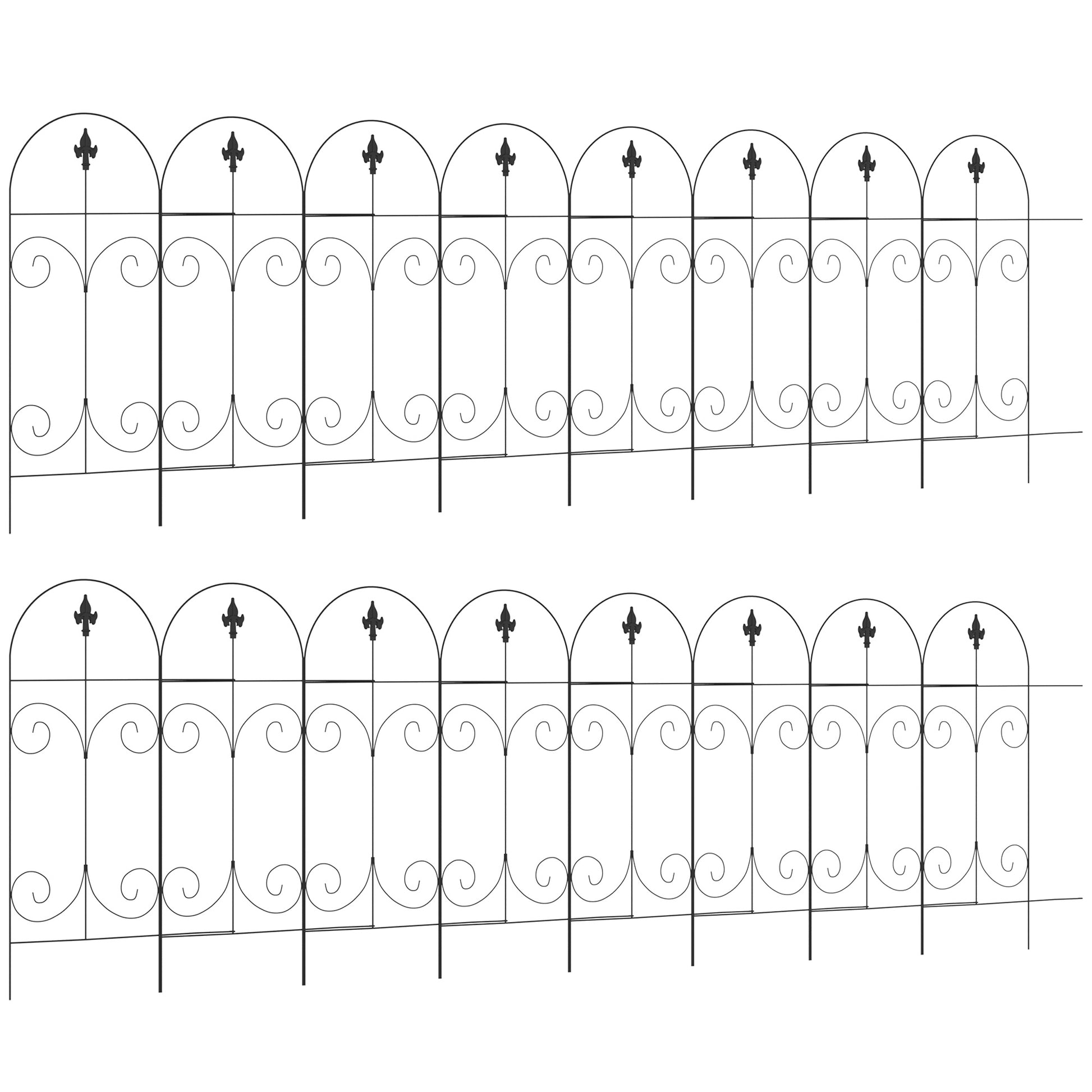 Outsunny Decorative Garden Fencing, 16PCs 44in x 25ft Outdoor Picket Fence Panels, Rustproof Metal Wire Landscape Flower Bed Border Edging, Black