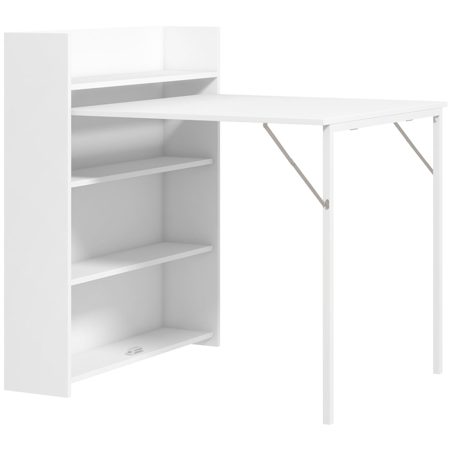 HOMCOM Kitchen Table, Folding Dining Table, with 4-Tier Shelves, Modern Drop-Leaf Table, White Default Title
