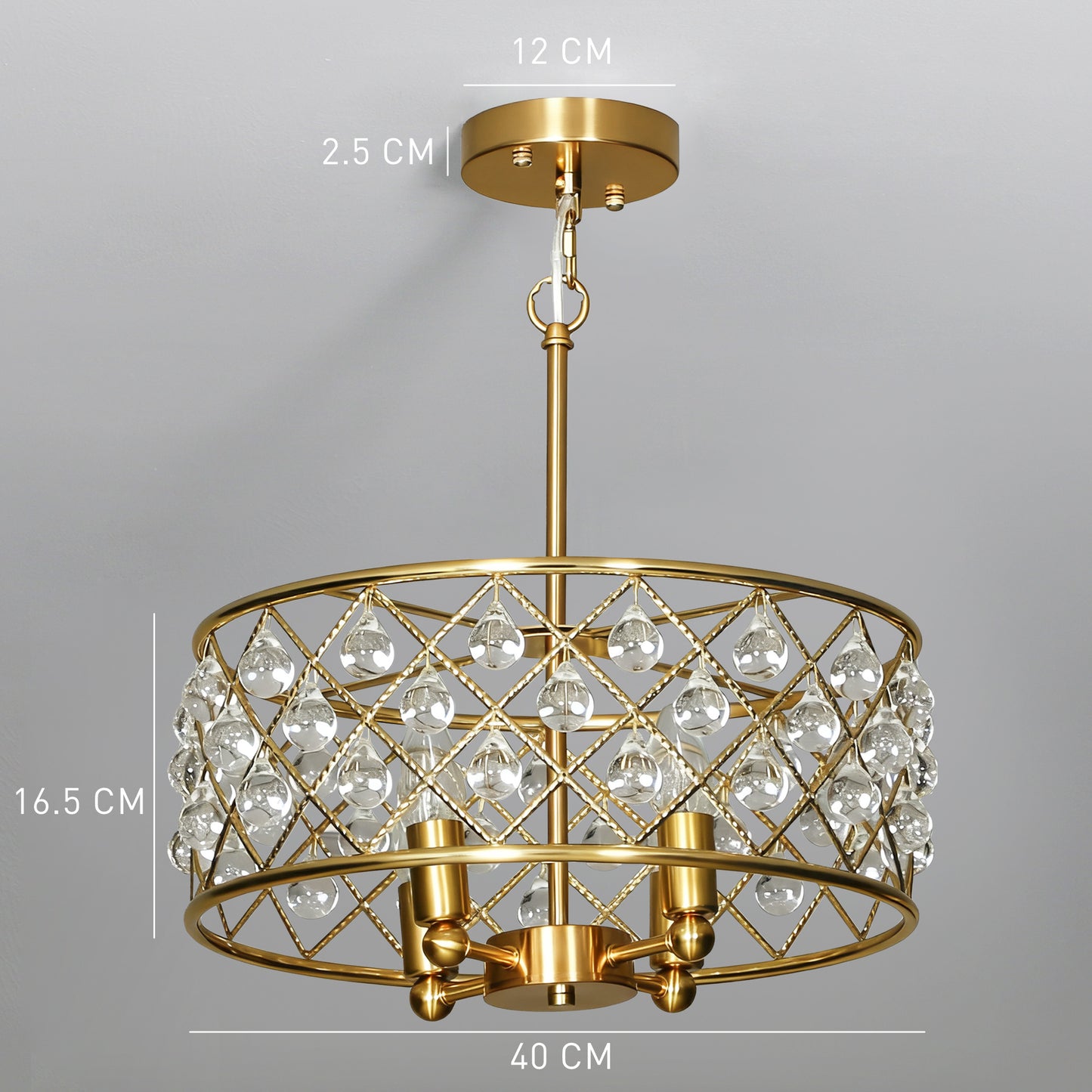 HOMCOM 51 Crystallite Four-Bulb Chandelier - Gold-Tone