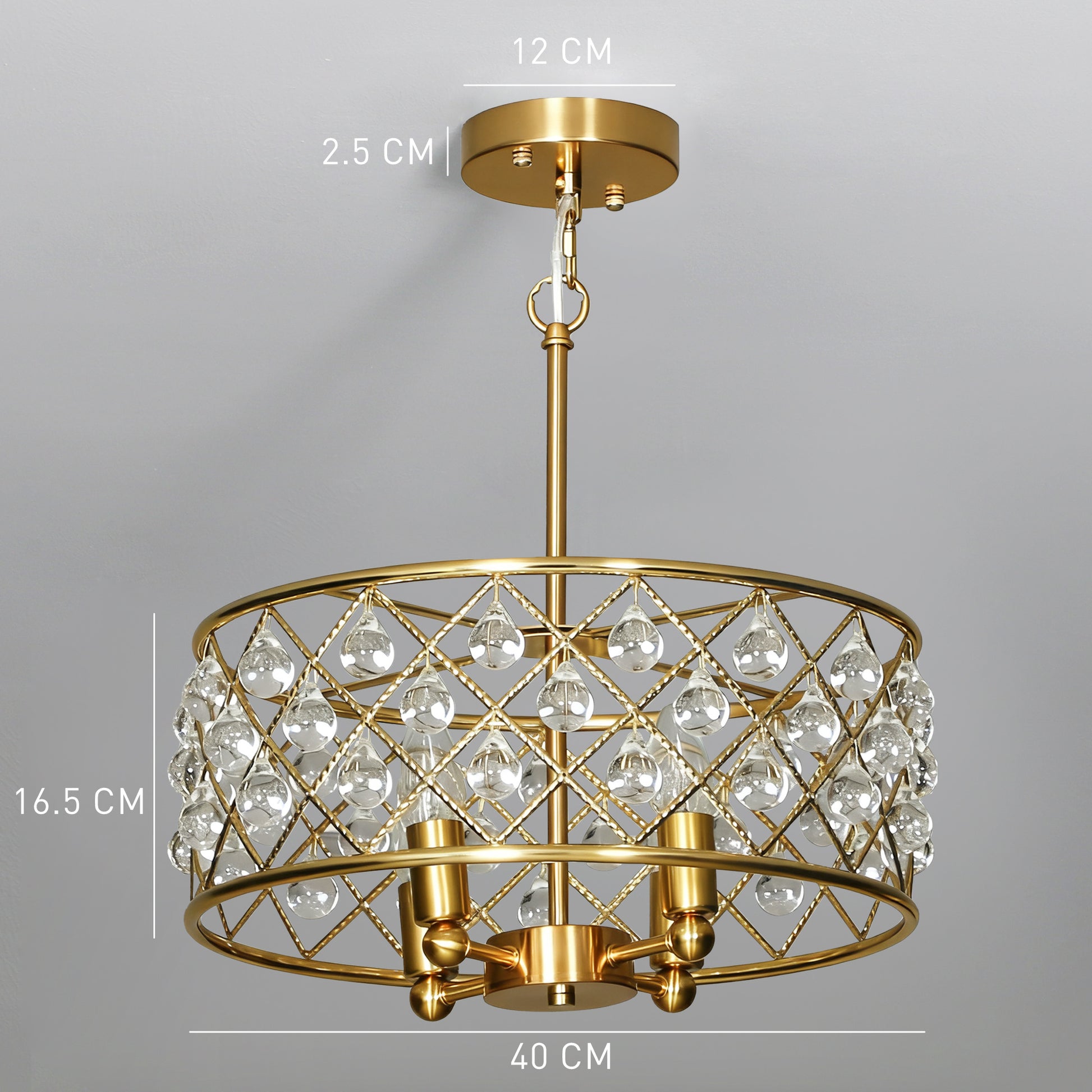 HOMCOM 51 Crystallite Four-Bulb Chandelier - Gold-Tone