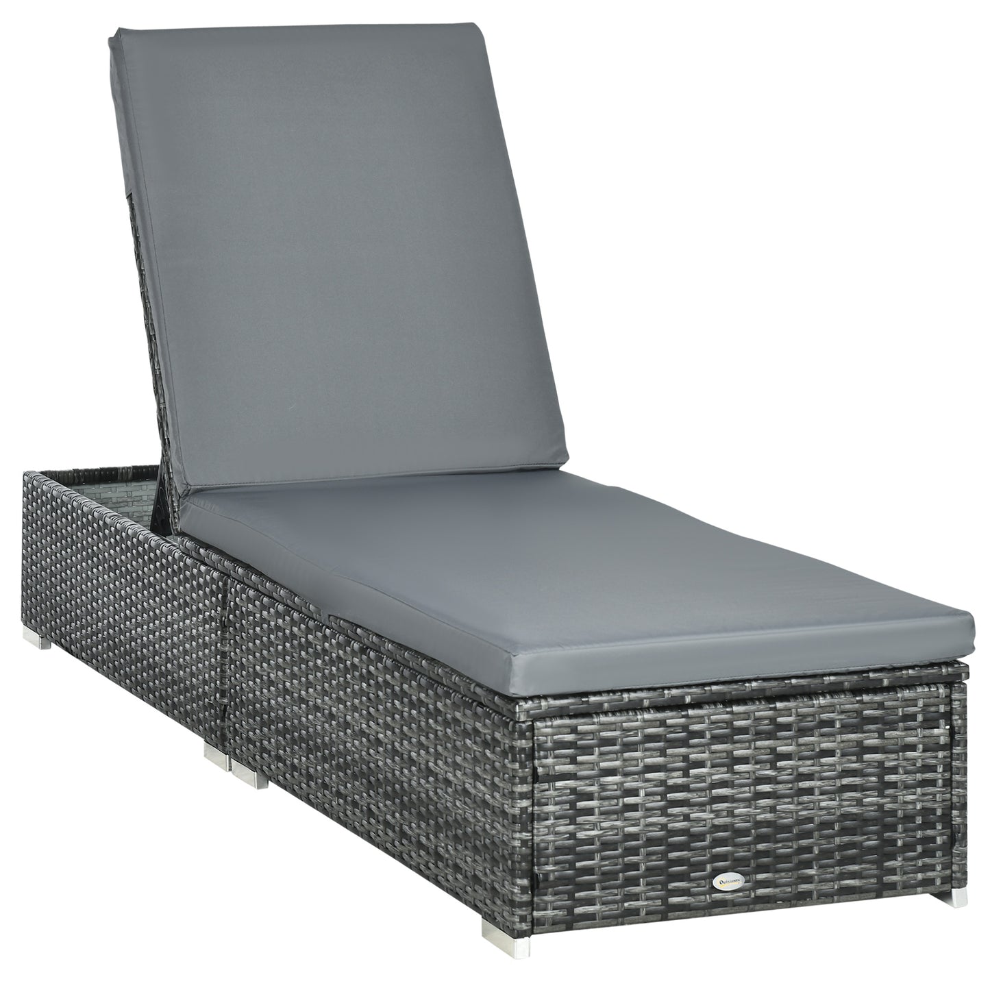 Outsunny PE Rattan Sun Lounger, Five-Position Adjustable Recliner Lounger Chair with Soft Padded Cushion for Patio, Mixed Grey