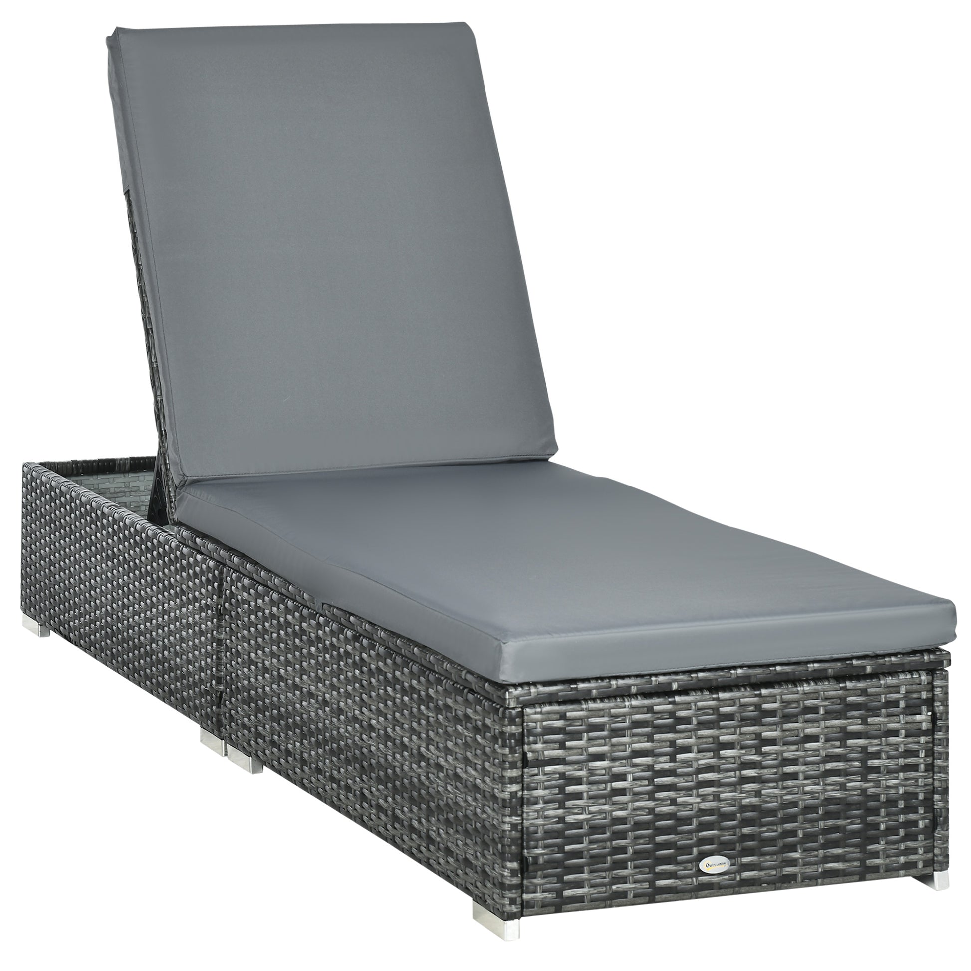 Outsunny PE Rattan Sun Lounger, Five-Position Adjustable Recliner Lounger Chair with Soft Padded Cushion for Patio, Mixed Grey