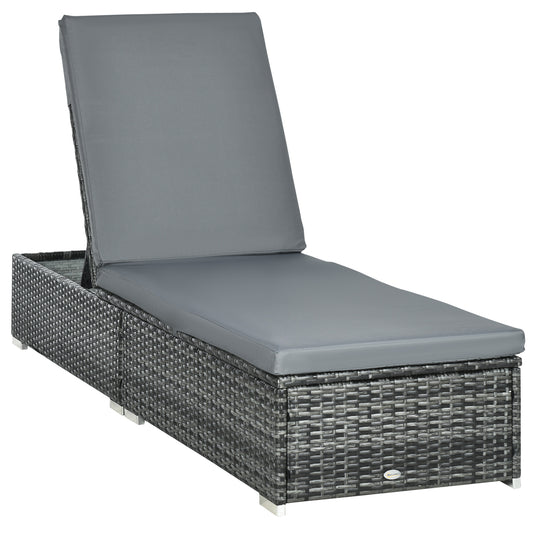 Outsunny PE Rattan Sun Lounger, Five-Position Adjustable Recliner Lounger Chair with Soft Padded Cushion for Patio, Mixed Grey