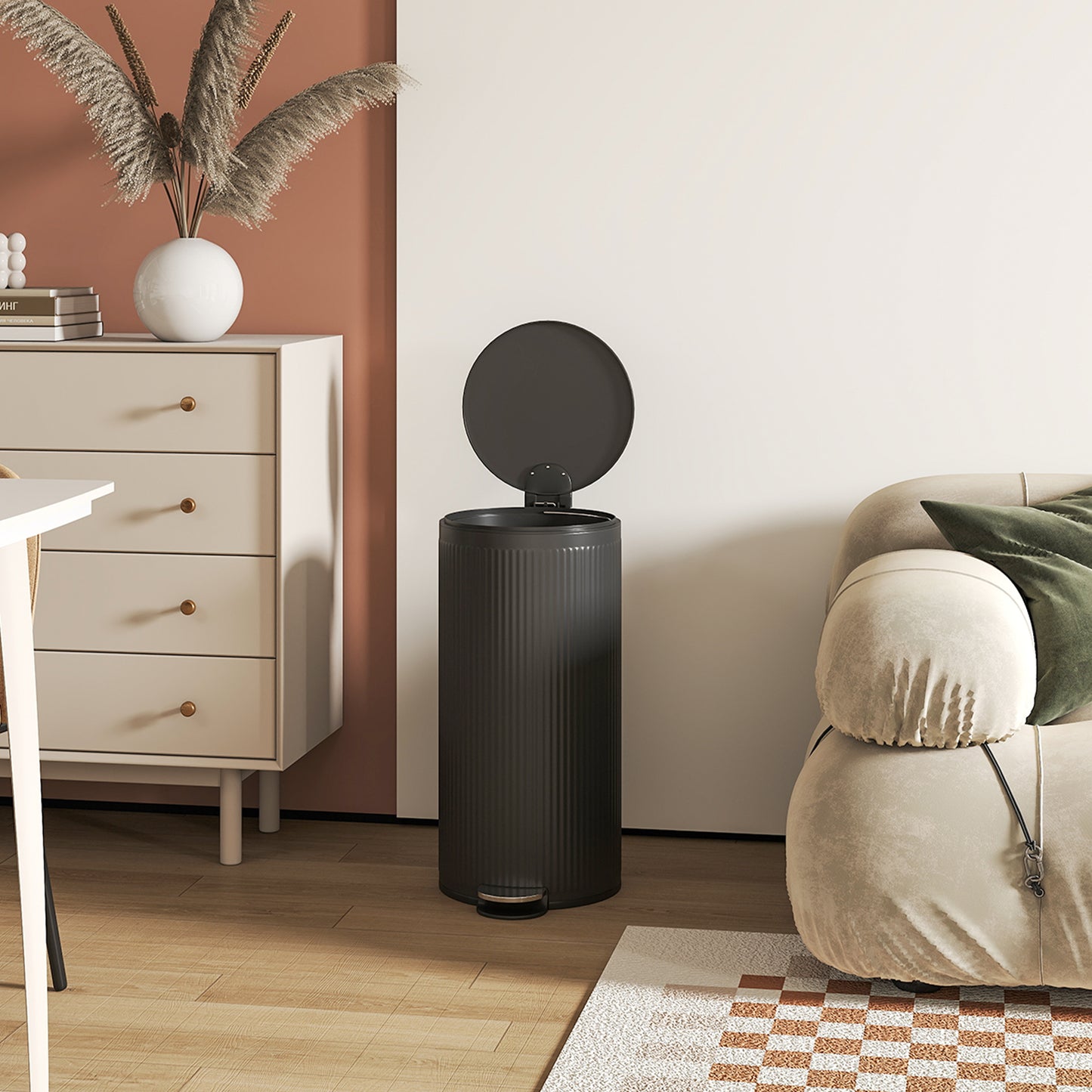 HOMCOM 30 Litre Pedal Kitchen Bin with Soft Close and Stay Open Lid, Rubbish Bin with Removable Inner Bucket for Kitchen, Office, Home, Black