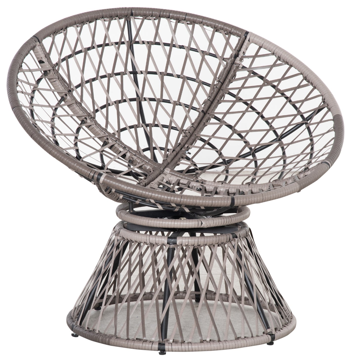 Outsunny 360Â° Swivel Rattan Papasan Moon Bowl Chair Round Lounge Garden Wicker Basket Seat with Padded Cushion Oversized for Outdoor Indoor, Grey