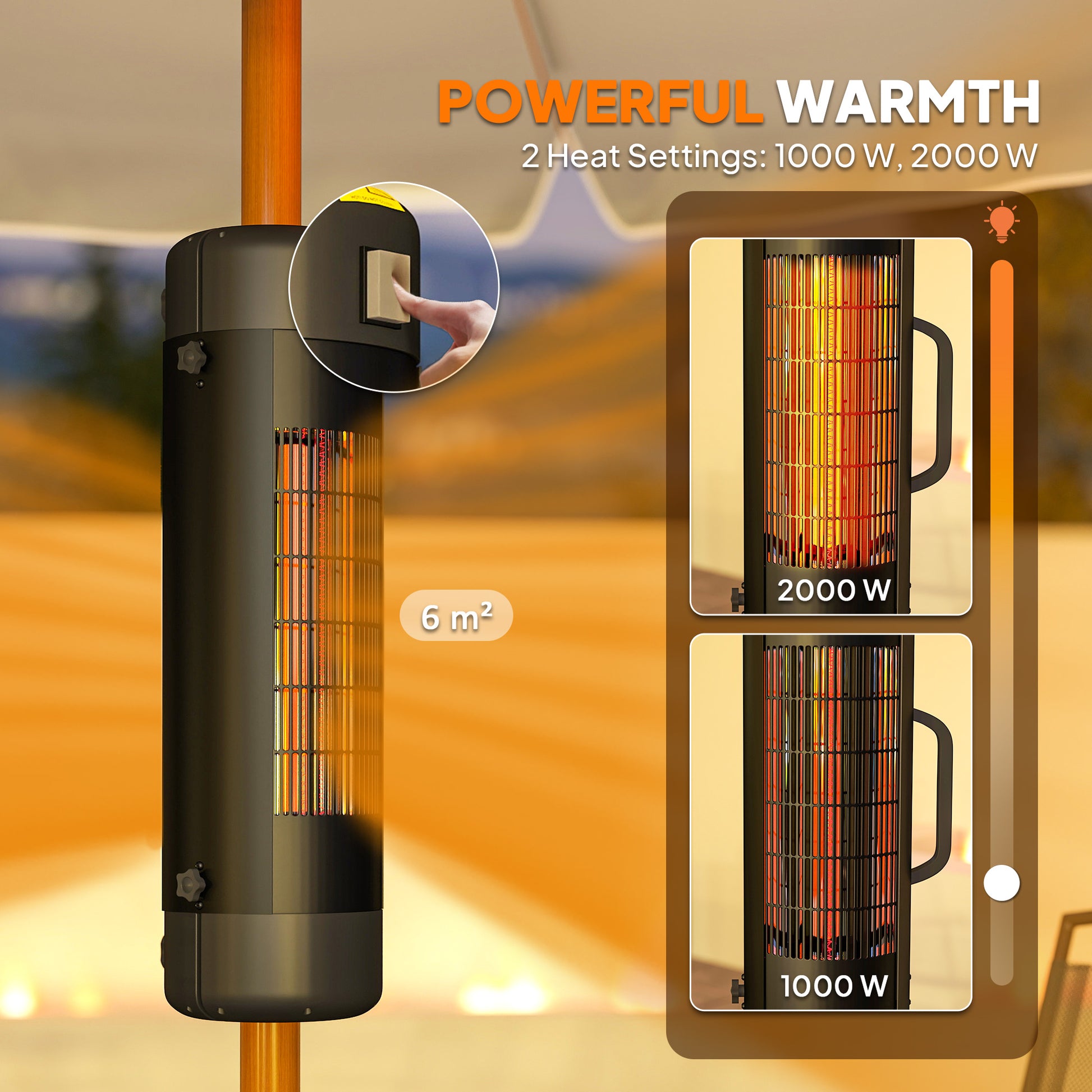 Outsunny Patio Parasol Heater, Electric Umbrella Mounted Heater for 25-70 mm Poles
