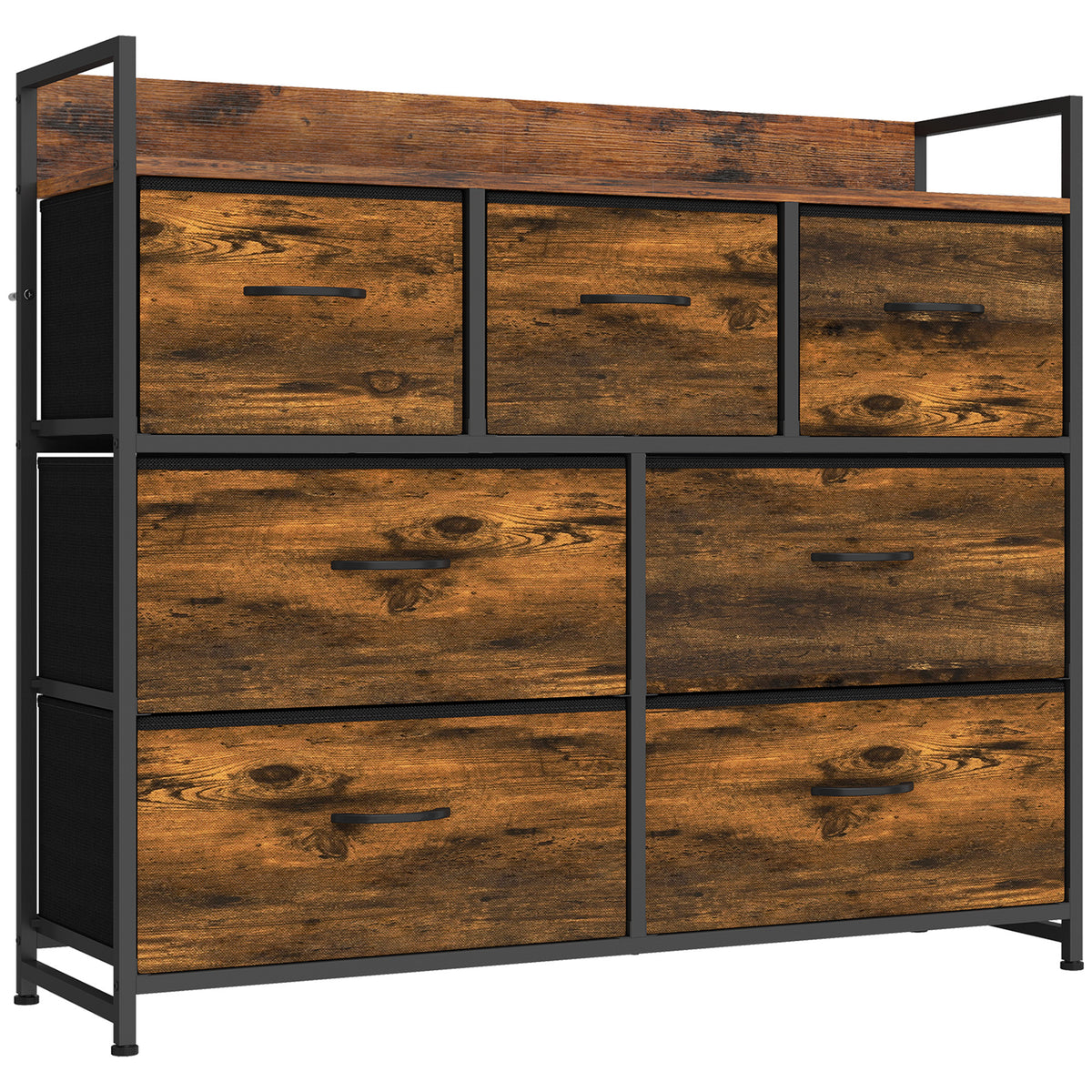 HOMCOM Chest of Drawers with 7 Drawers, Industrial Fabric Storage Unit with Top Shelf and Steel Frame for Bedroom, Rustic Brown Default Title