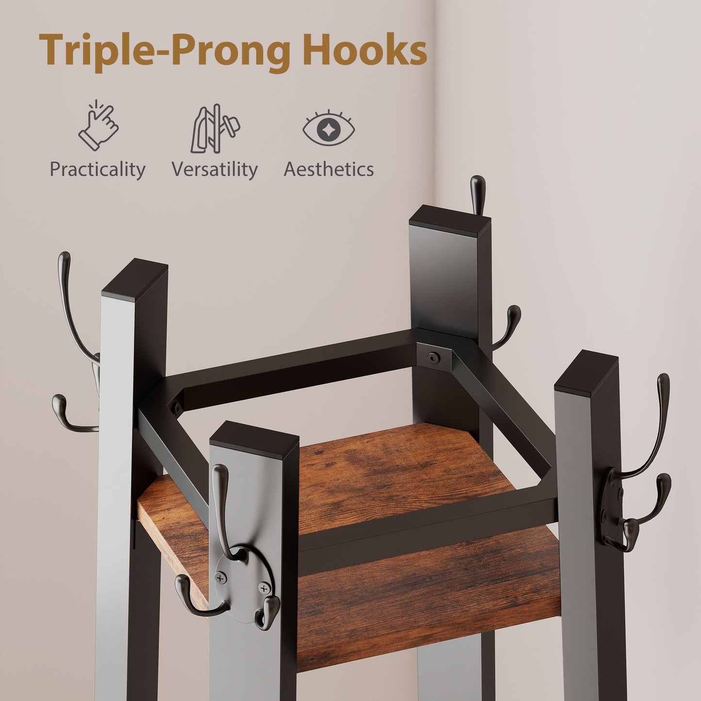 HOMCOM Industrial-Style Four Shelf Coat Stand - Brown/Black