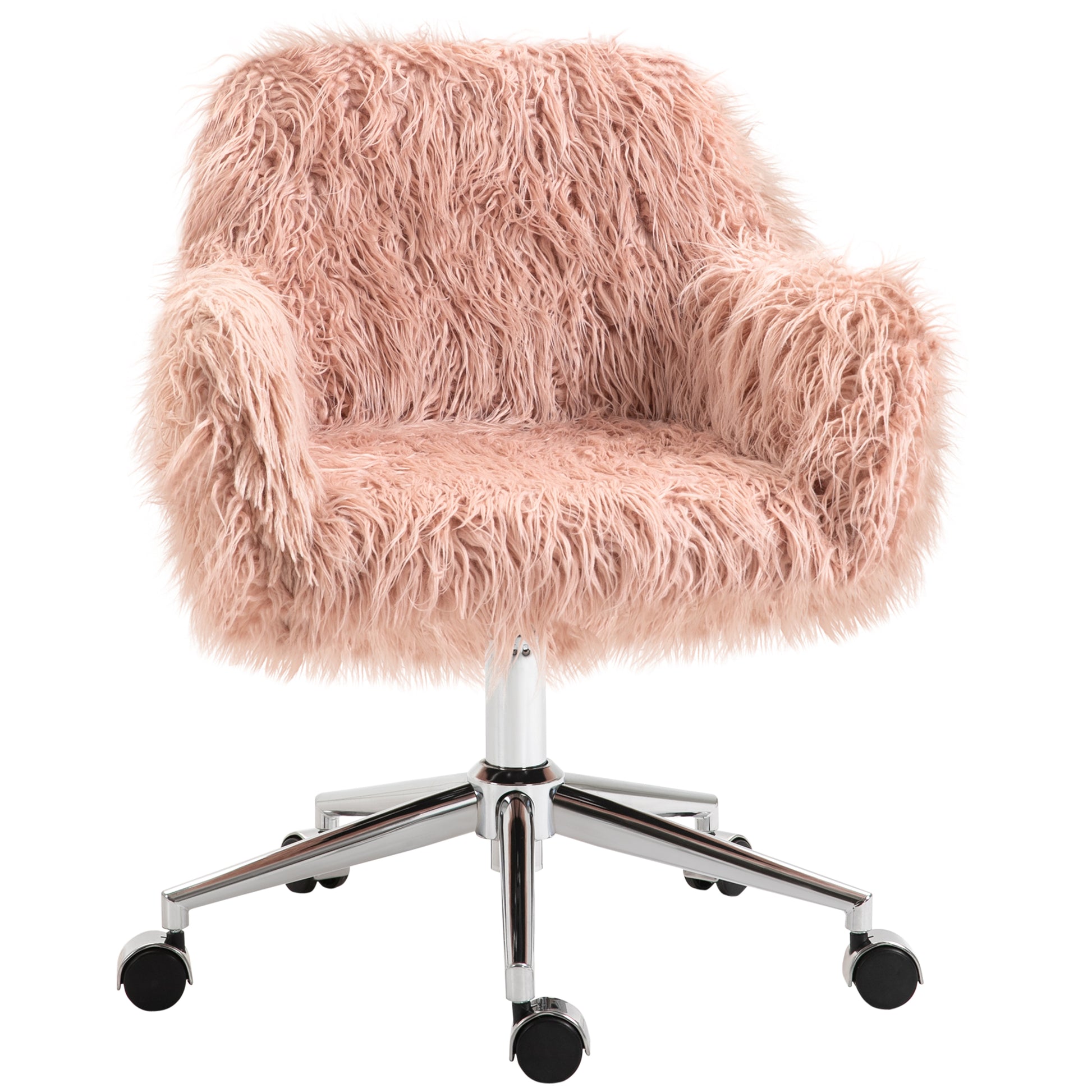 Vinsetto Faux Fur Desk Chair, Rolling Swivel Makeup Chair with Adjustable Height, Armrets for Home Office, Bedroom, Pink Default Title