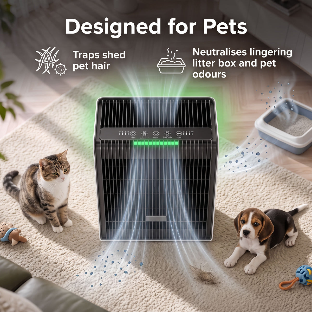 HOMCOM Air Purifier for Home, H13 HEPA Filter, Pet Air Cleaner, Sleep & Auto Mode, 24mÂ², Quiet 28dB, AQI Indicator, 8H Timer