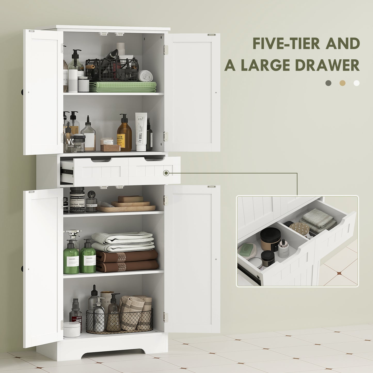 HOMCOM Tall Bathroom Storage Cabinet - White