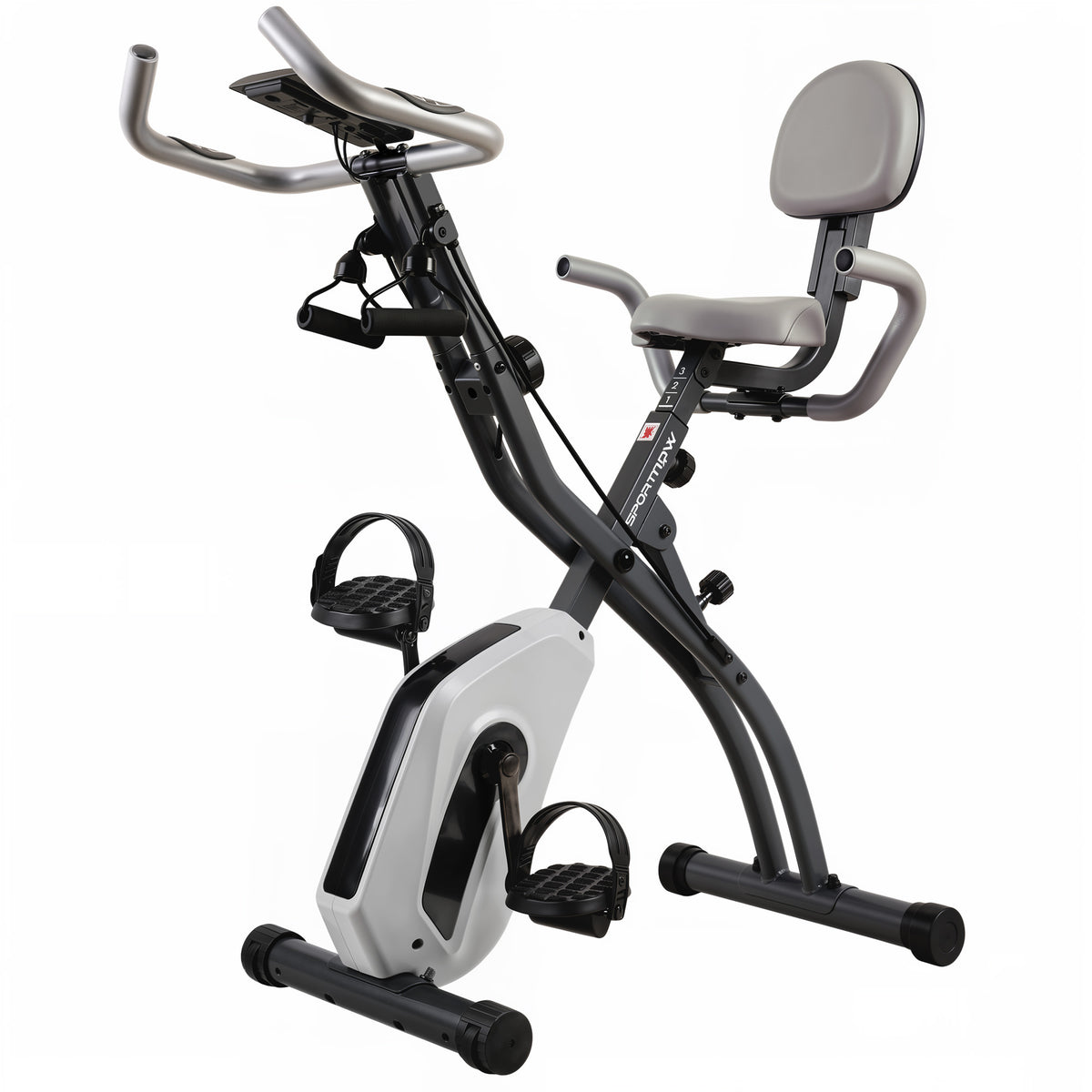 SPORTNOW 4-In-1 Folding Exercise Bike with Resistance Bands, Bluetooth App, 8-Level Magnetic Resistance, LCD Display, Grey
