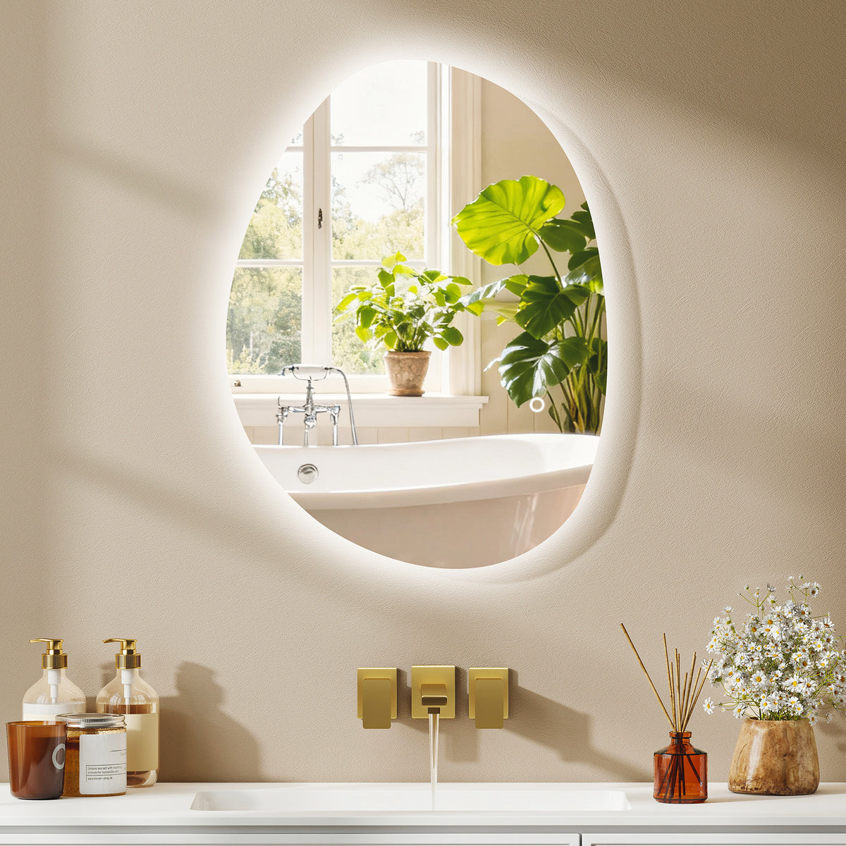 HOMCOM 70x50cm Bathroom Mirror with LED Lights, 3 Colours Dimmable, Anti-Fog, Memory & Touch Switch, IP44