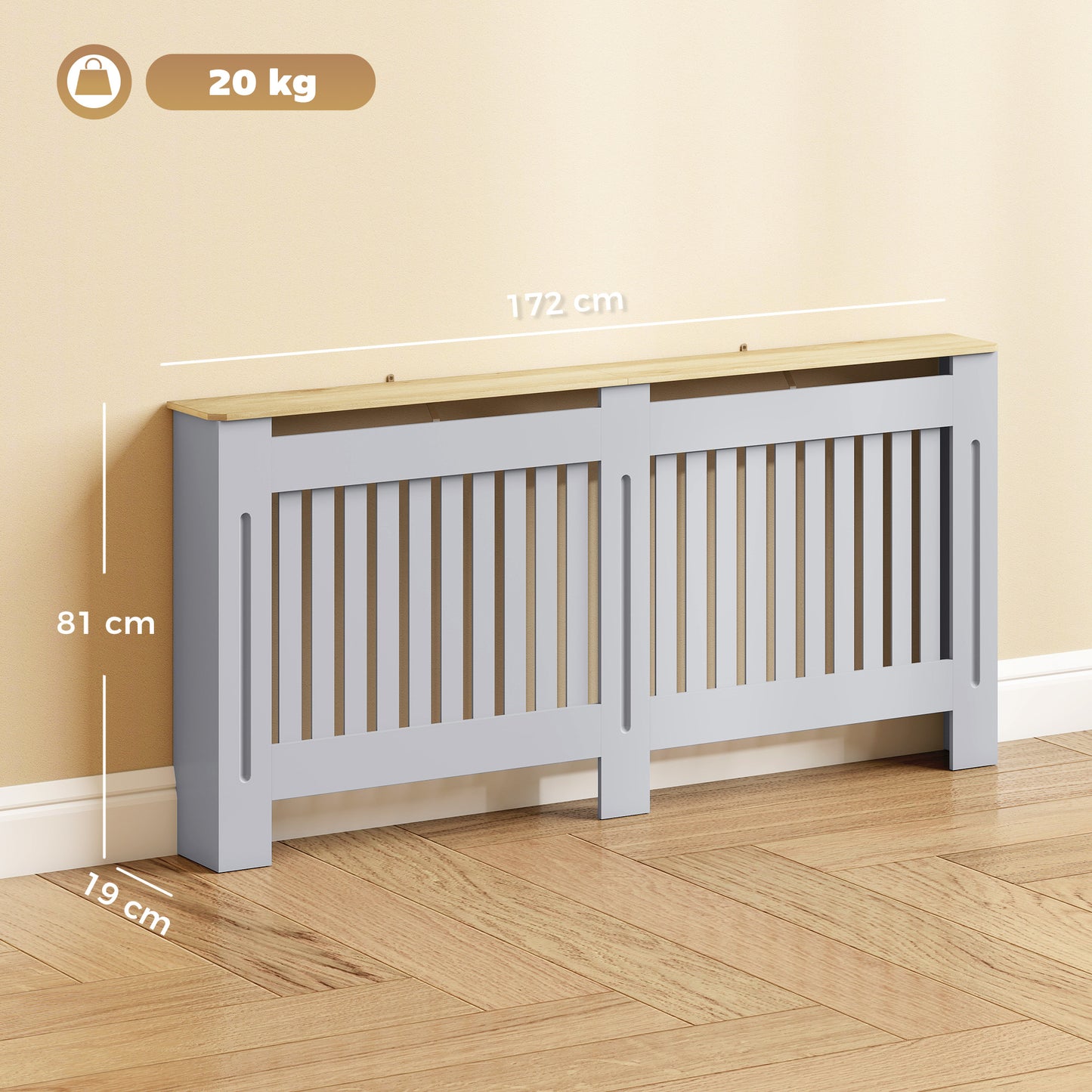 HOMCOM Slatted Radiator Cover, Painted Cabinet with Line Grill Design, 172L Ã— 19W Ã— 81H cm, Grey